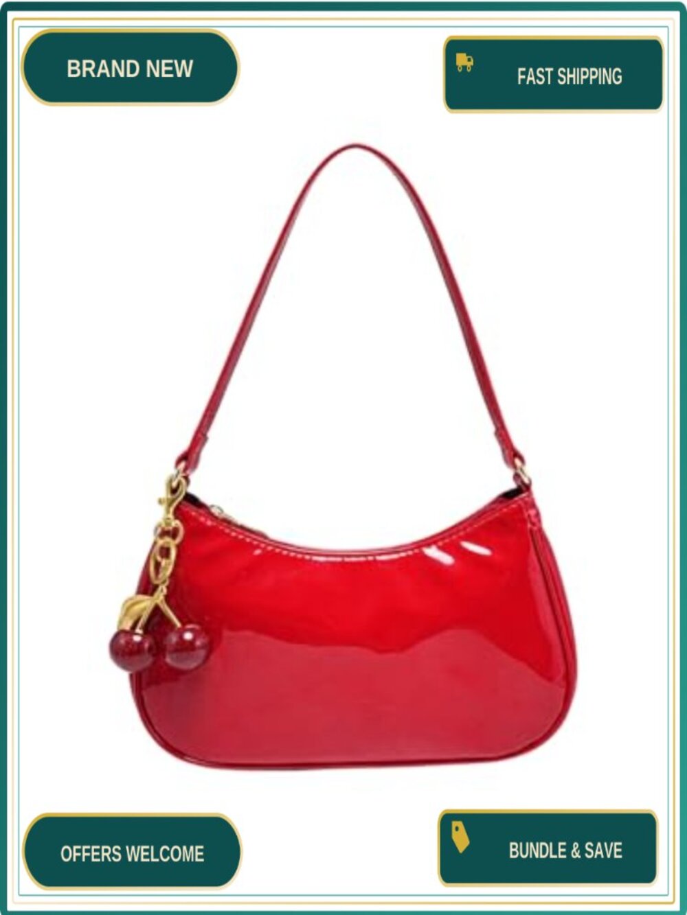 PU Leather Shoulder Bag Zipper Satchel Cute Underarm Purse Retro